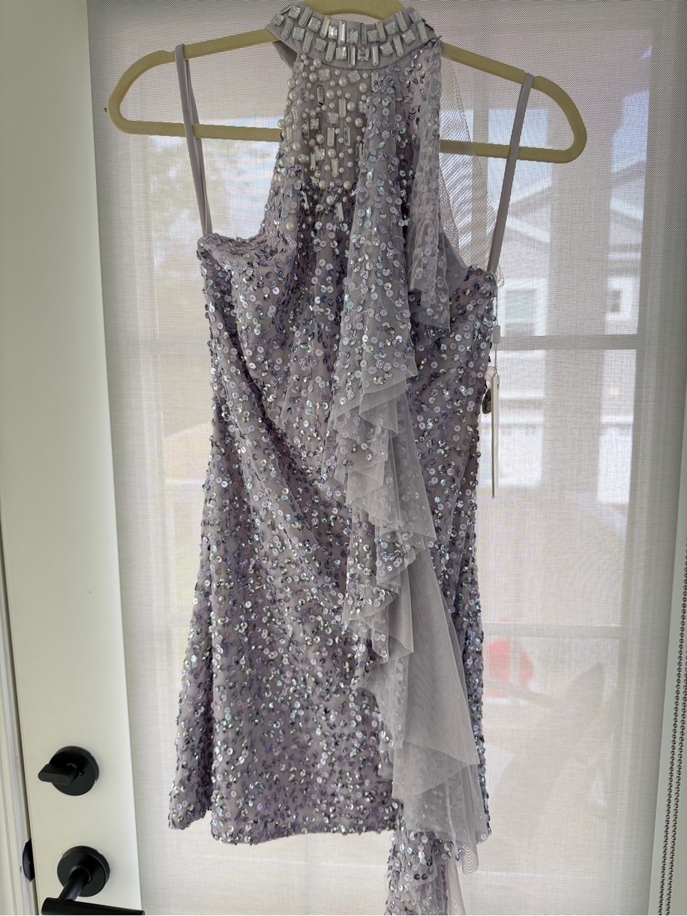 Mac Duggal lilac halter neck mini  dress